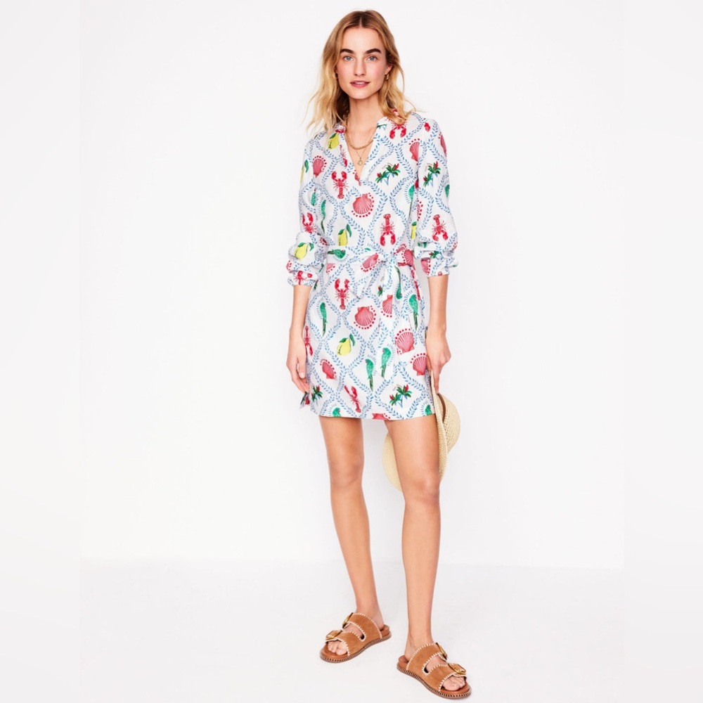 Boden Cleo Linen Dress in Tropical Bonanza Vine White Red Green Yellow Size 4 - Picture 5 of 15